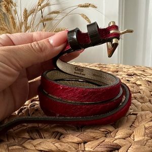 Horsy Dark Red Leather Belt W. Gold Buckle